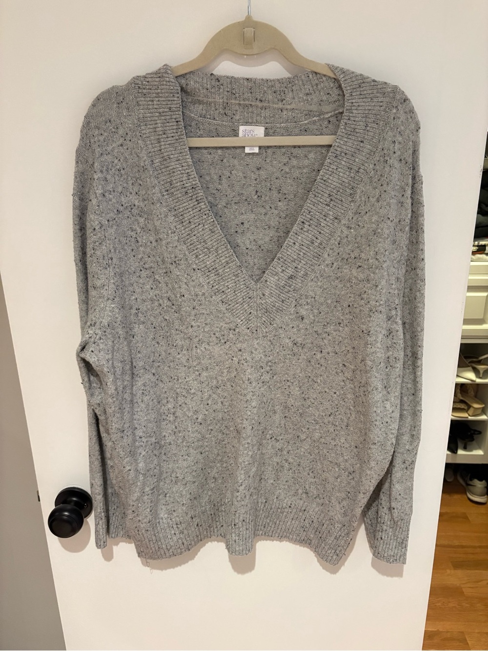 stars above Light Gray V-Neck Sweater